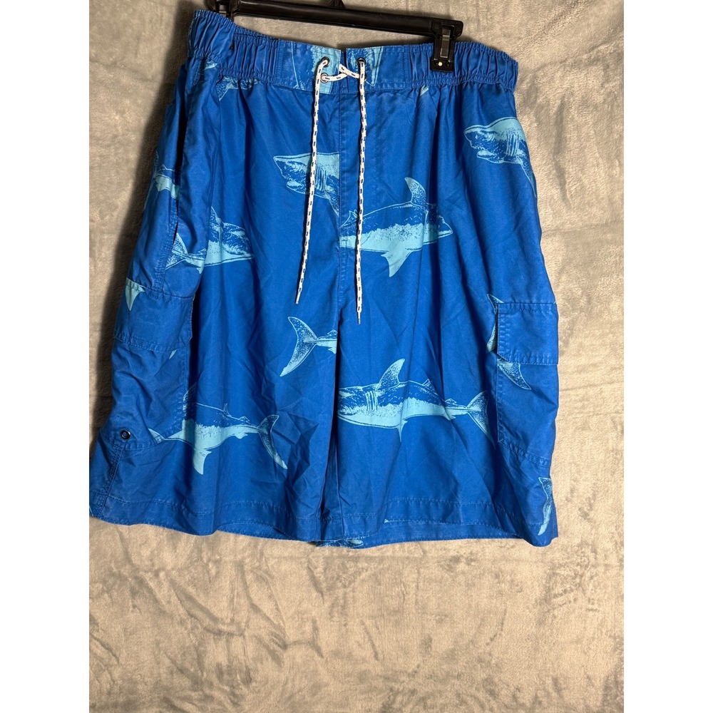 The Foundry Supply Co Mens 2XL Blue Shark Print Swim‎ Trunks  Pocket Mesh 
Lined